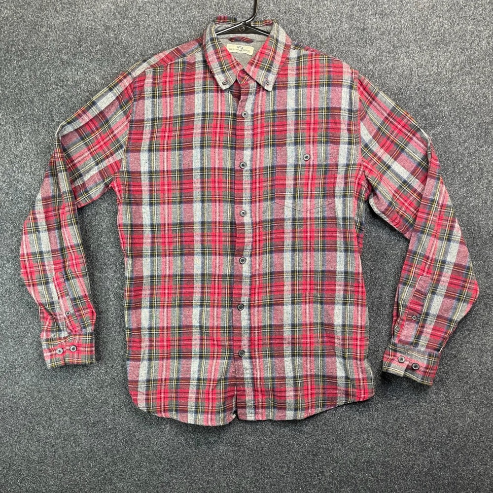 Weatherproof Mens Plaid Flannel Shirt Red Grey Black Button Down Size Medium